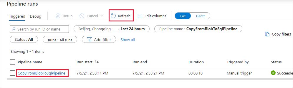 Screenshot der Pipelineausführung.