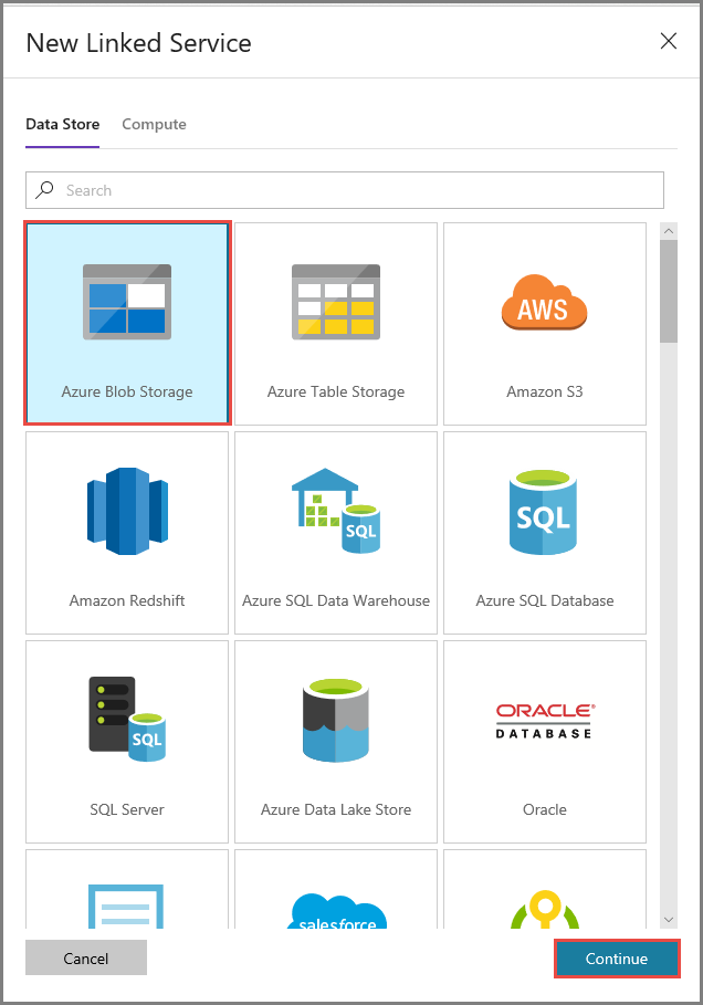 Auswählen von „Azure Blob Storage“