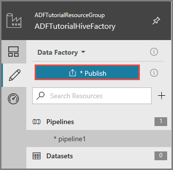 Screenshot der Option zum Veröffentlichen einer Data Factory