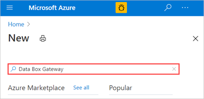 Screenshot: Position des Suchfelds für den Data Box Gateway-Dienst