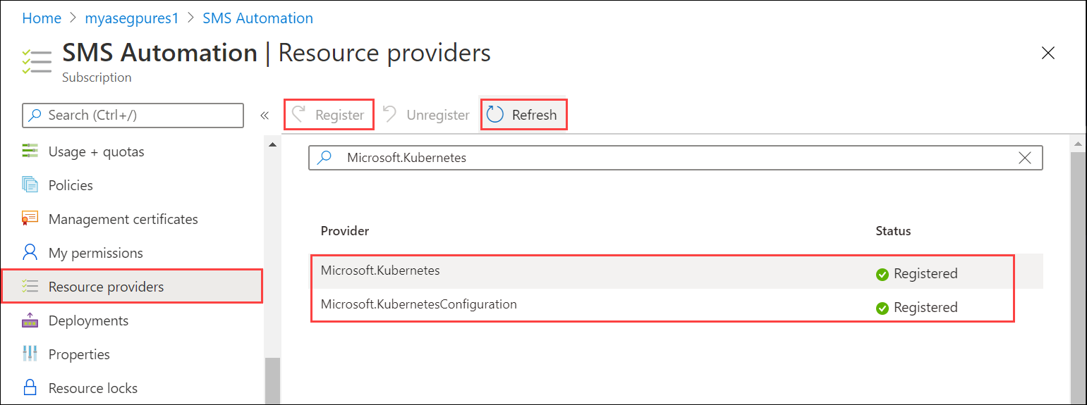 Registrieren von Kubernetes-Ressourcenanbietern 3