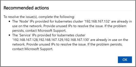 Screenshot: Empfohlene Aktionen bei fehlgeschlagenem Runtimetest für das Azure Edge-Computing, wie aus der lokalen Webbenutzeroberfläche eines Azure Stack Edge-Geräts hervorgeht.