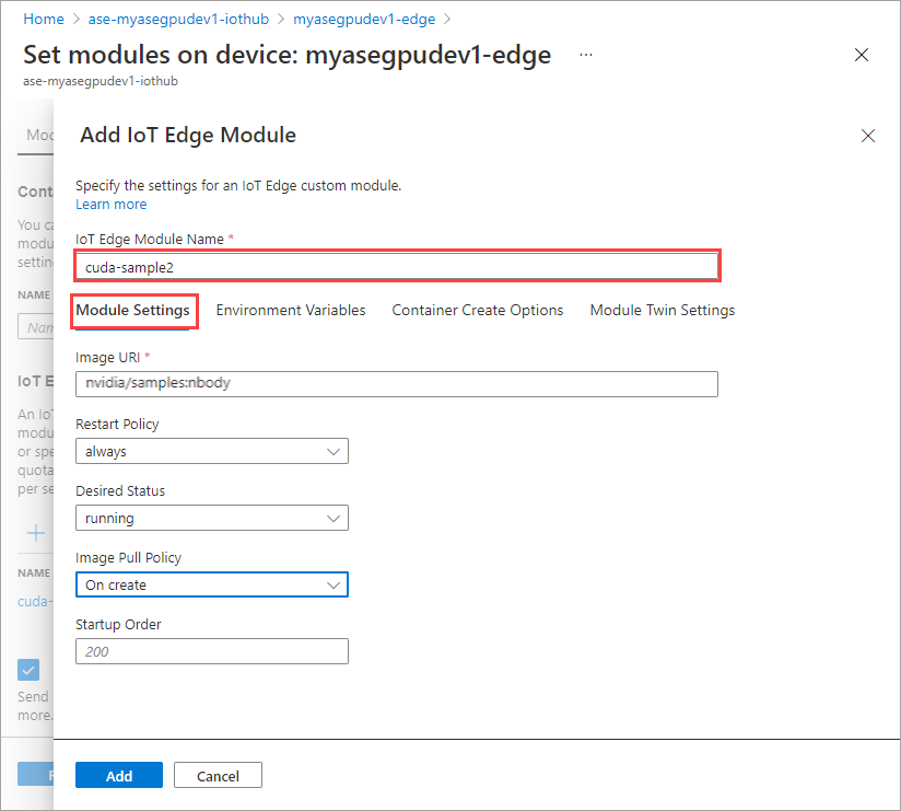 Moduleinstellungen für das zweite Modul.