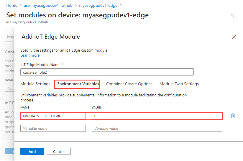 Umgebungsvariable für das zweite Modul.