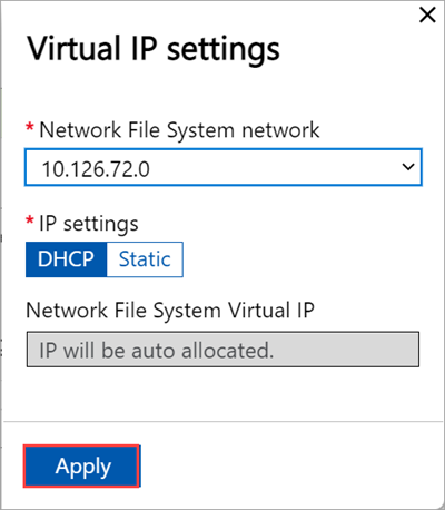 Screenshot der lokalen Webbenutzeroberfläche: Seite „Cluster“ mit dem Blatt „Virtuelle IP-Einstellungen“, auf dem NFS auf dem ersten Knoten konfiguriert wurde