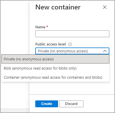 Auswählen der Exportoption, Einstellungen für neuen Container