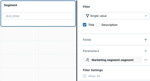 Filter-Widget, das, wie beschrieben, mit einem Parameter konfiguriert ist.