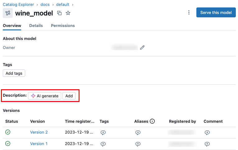 Schaltflächen für Modellbeschreibung in UC