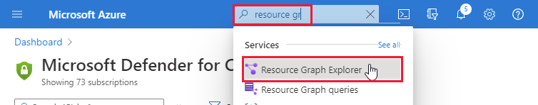 Der Screenshot zeigt, wie Sie die Empfehlungsseite von Azure Resource Graph-Tester** starten.