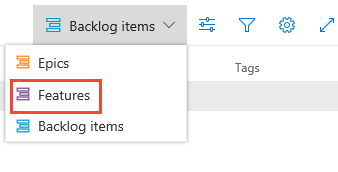 Screenshot: Auswählen der Product Backlog-Ebene – Backlog Items, Storys oder Anforderungen