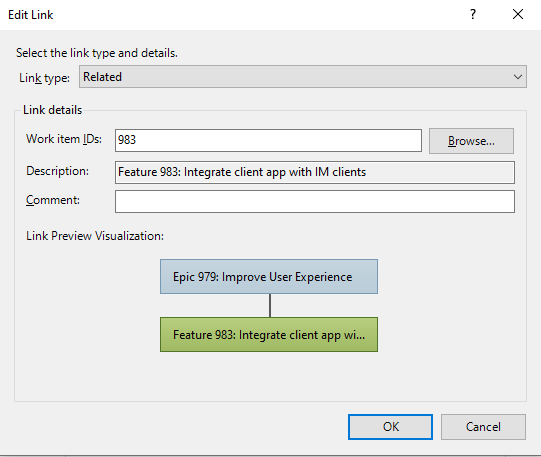 Screenshot des Dialogs Links und Anhänge, Registerkarte Links, Dialog Link bearbeiten.