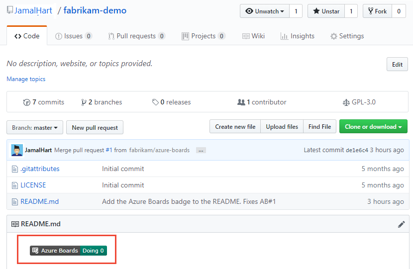 Screenshot: GitHub-Repository mit hinzugefügtem Badge