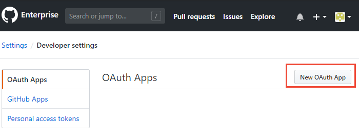 Screenshot der Sequenz zum Aufrufen des Bildschirms „Neue OAuth-App“.