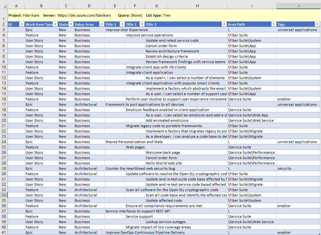 Importieren eines Top-Down-Plans mithilfe von Excel.