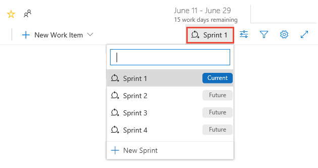 Auswählen eines anderen Sprints