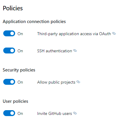 Screenshot der Azure DevOps-Sicherheitsrichtlinien.