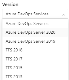 Wählen Sie eine Version aus der Azure DevOps-Inhalts-Versionsauswahl aus.