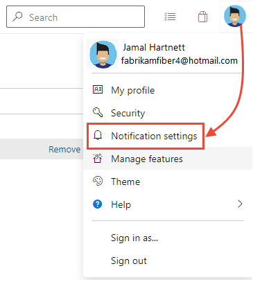 Wählen Sie Ihr Profilmenü und Benachrichtigungseinstellungen aus.