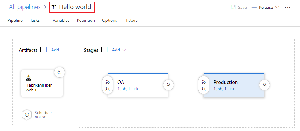 Umbenennen der Releasepipeline in Hello World