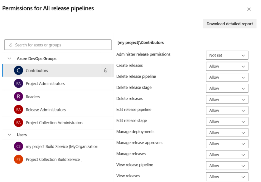 Screenshot aller Freigabepipelines Sicherheit Benutzer- oder Gruppenauswahl hinzufügen.