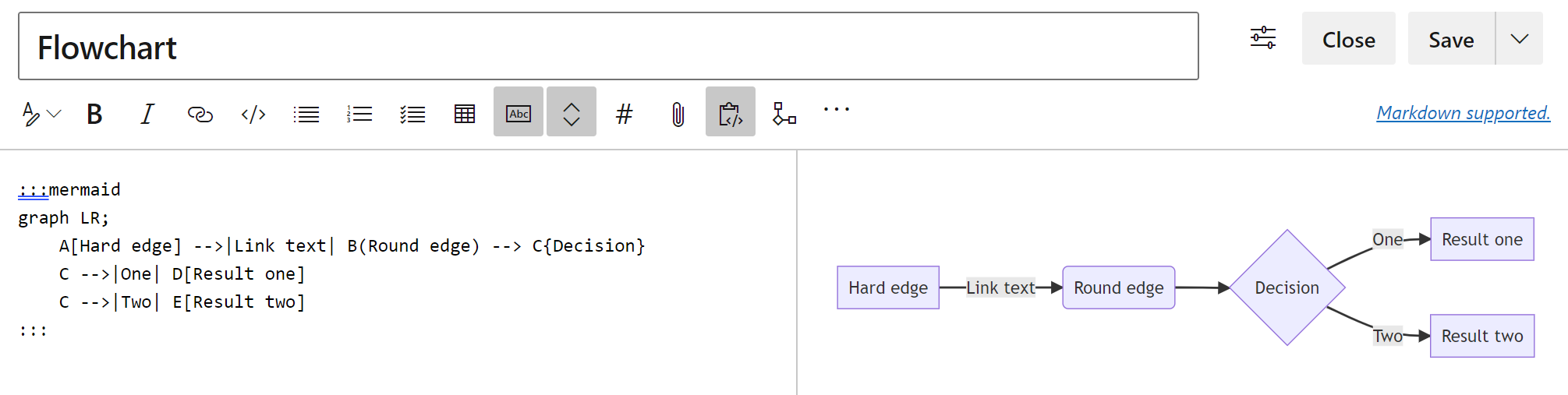 Screenshot des Mermaid Live Editors mit Code und Vorschau für Flussdiagramm.