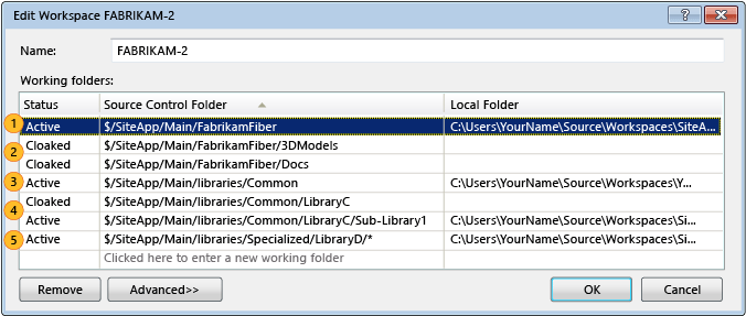 Screenshot: Bearbeiten eines Arbeitsbereichs im Dialogfeld „Arbeitsbereich bearbeiten“.