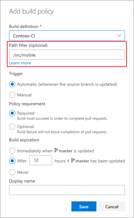 Pfadfilter für PR-Richtlinien