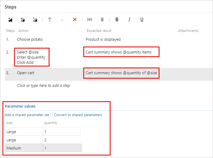 Screenshot zeigt, wie Parameternamen und Werte eingegeben werden.