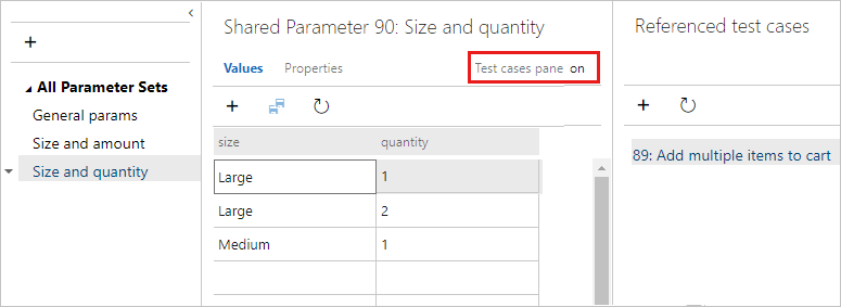 Screenshot zeigt Optionen zum Hinzufügen, Bearbeiten, Anzeigen und Umbenennen eines freigegebenen Parameters.