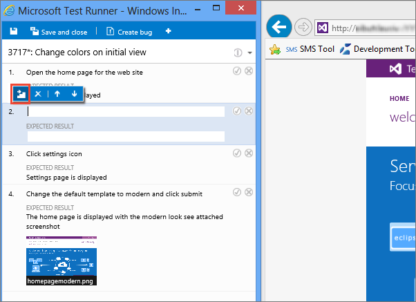 Screenshot des Tools zum Ändern von Testschritten beim Ausführen eines Tests.