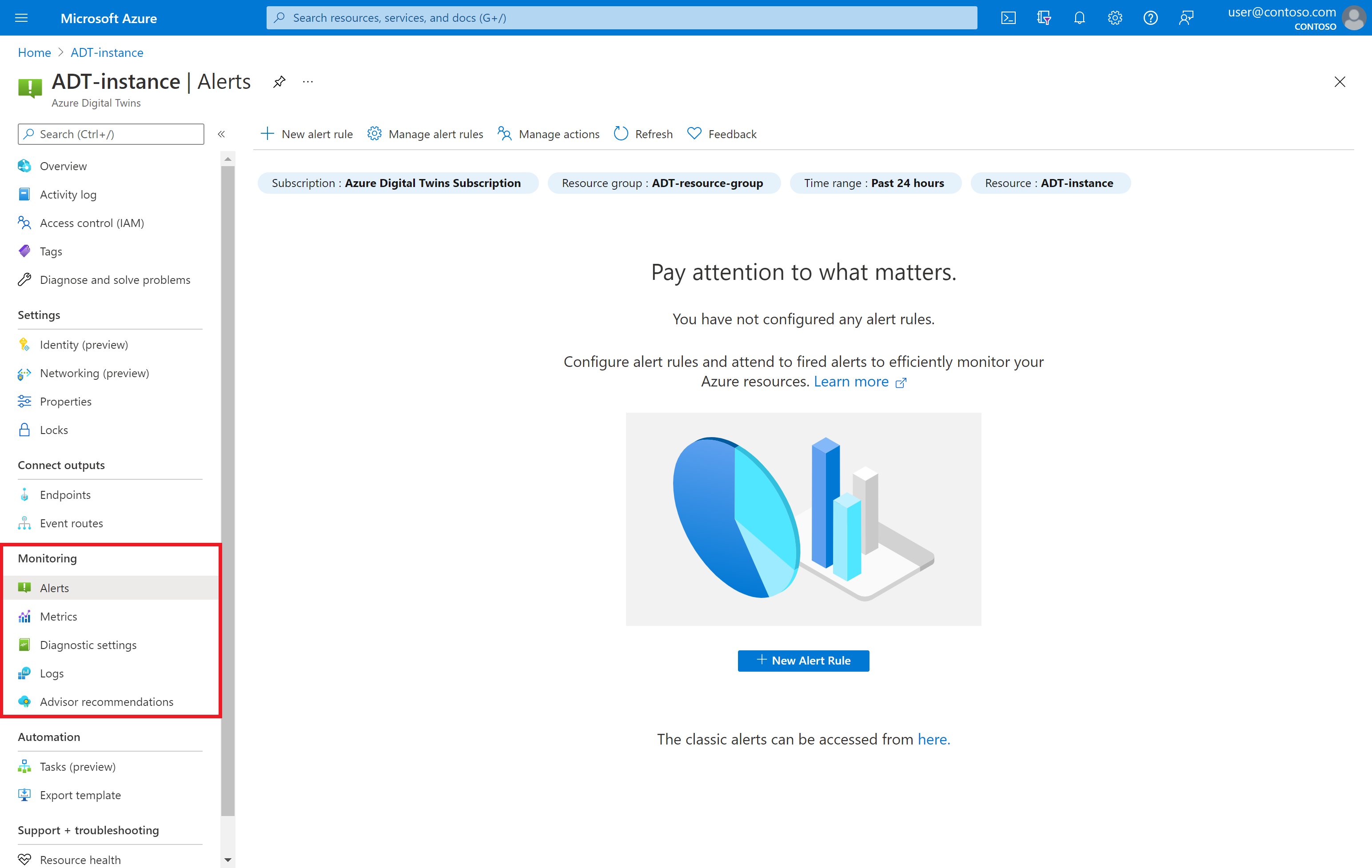 Screenshot des Azure-Portals mit Überwachungsoptionen