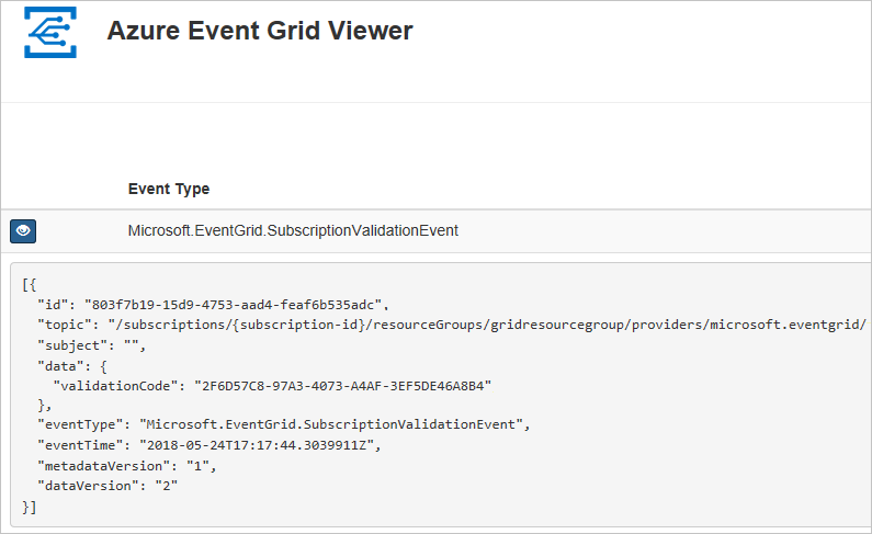 Anzeigen des Abonnementereignisses in Azure Event Grid Viewer