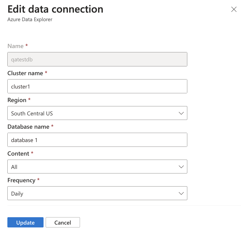 Screenshot: Bildschirm „Datenverbindung hinzufügen“ für Azure Data Explorer