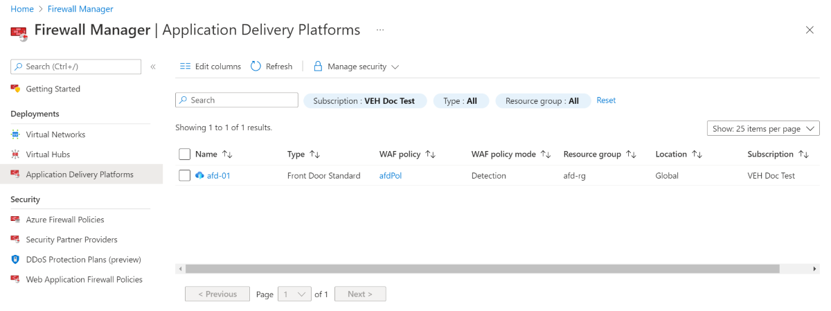 Screenshot: Firewall Manager-Anwendungsbereitstellungsplattformen