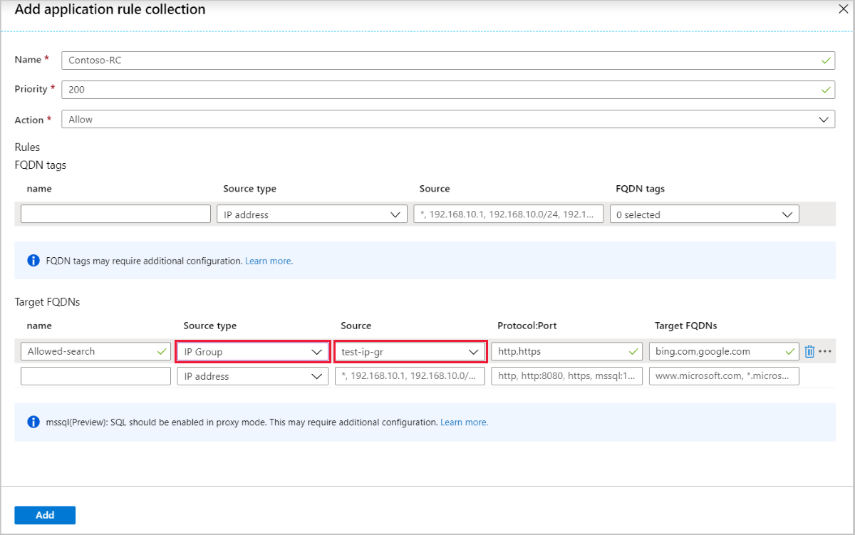 IP-Adressgruppen in Firewall