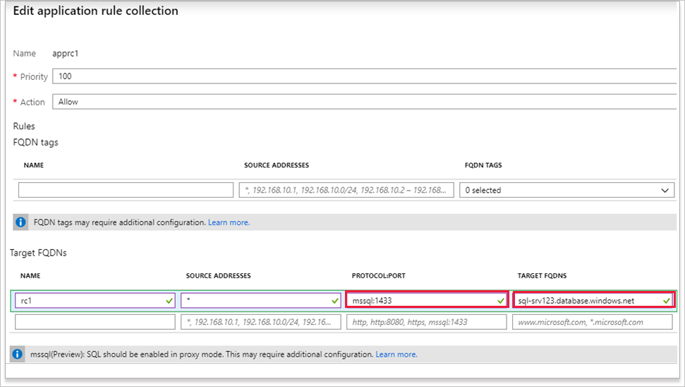 Anwendungsregel mit SQL-FQDN