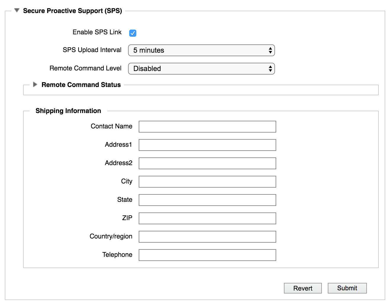 Screenshot der Supporteinstellungsseite mit ausgefülltem SPS-Abschnitt