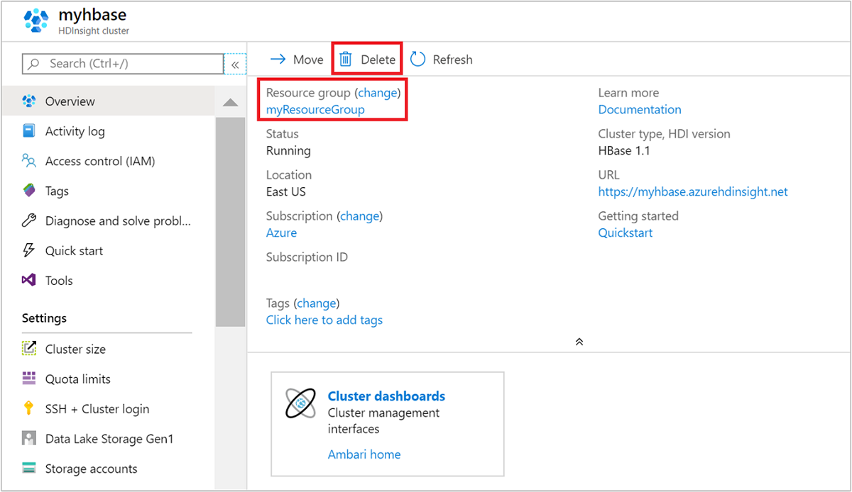 Löschen einer Resource Manager-Vorlage HBase