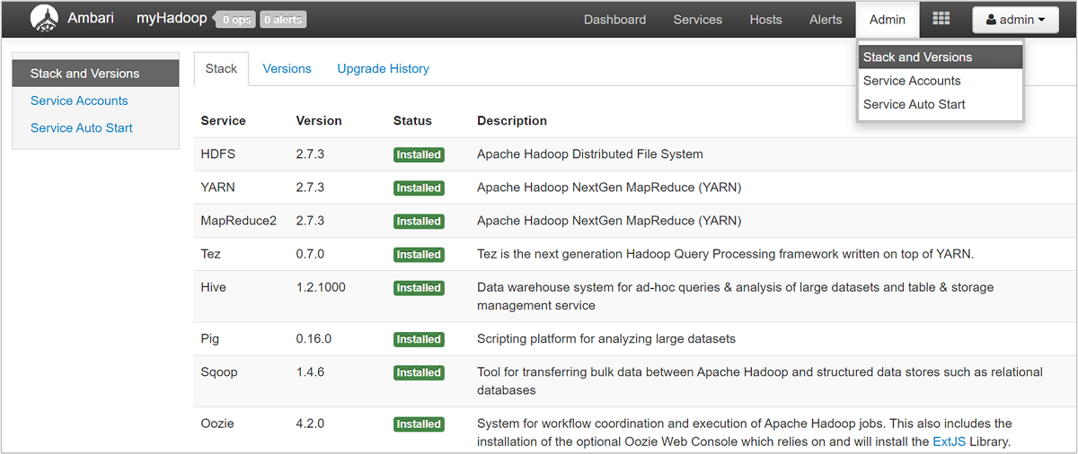 Apache Ambari – Admin – Stapel und Versionen.