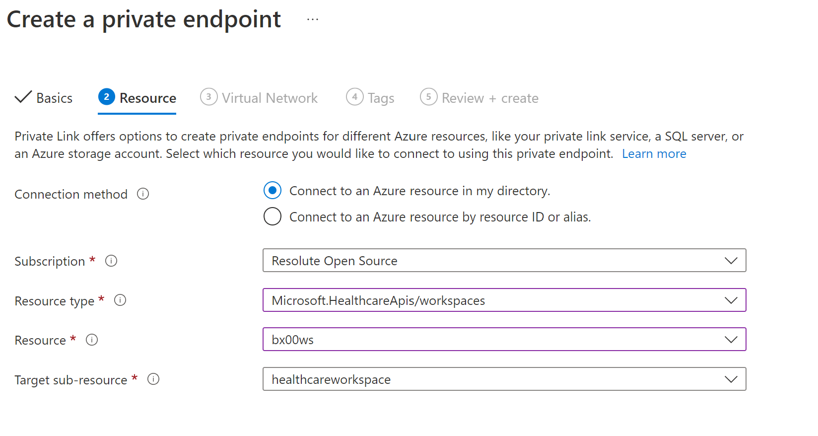 Screenshot mit abbildung der Registerkarte Azure-Portal Ressource.