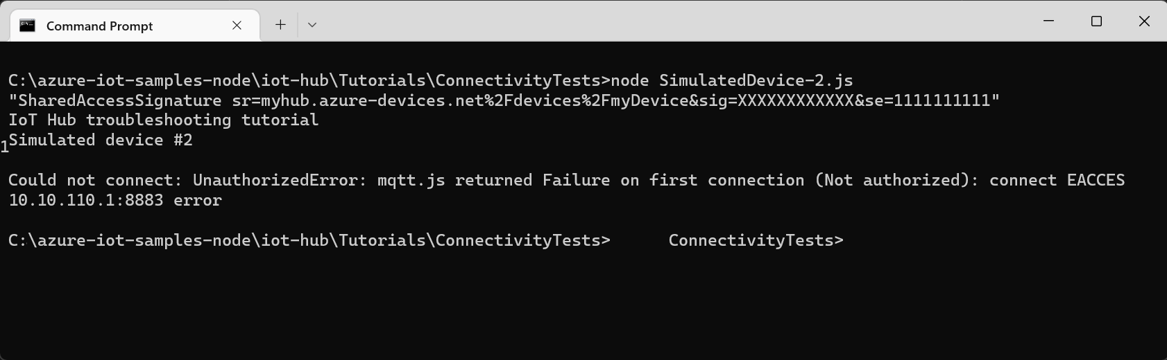 Screenshot that shows a connection error when the outbound port is blocked.