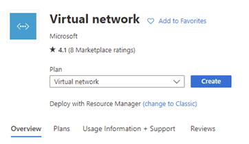 Screenshot der Kachel „Virtuelles Netzwerk“ im Azure Marketplace.