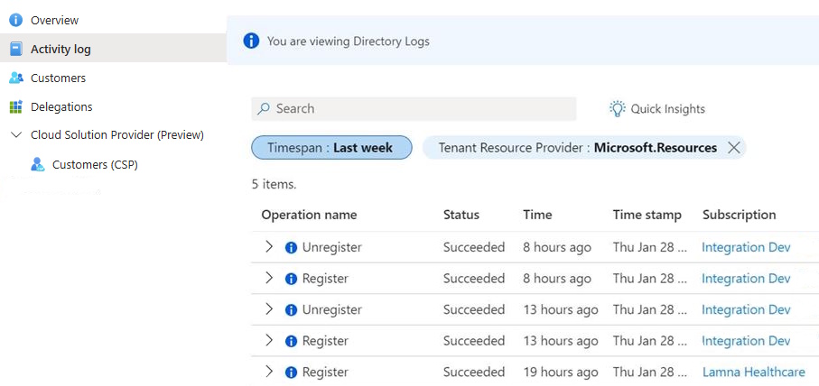 Screenshot von Delegierungsänderungen im Azure-Portal