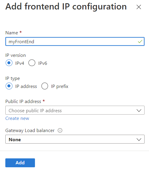 Screenshot des Hinzufügens einer Front-End-IP-Adressenkonfiguration.
