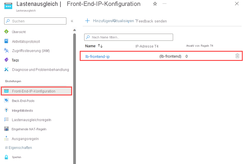 Screenshot of frontend IP configuration.