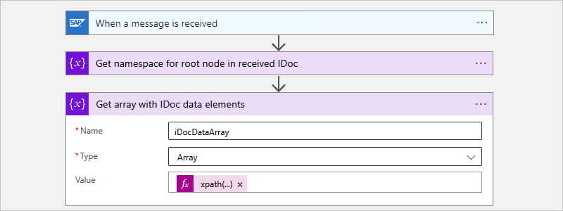 Screenshot: Ausdruck, um ein Array von IDocs für einen Verbrauchsworkflow abzurufen.