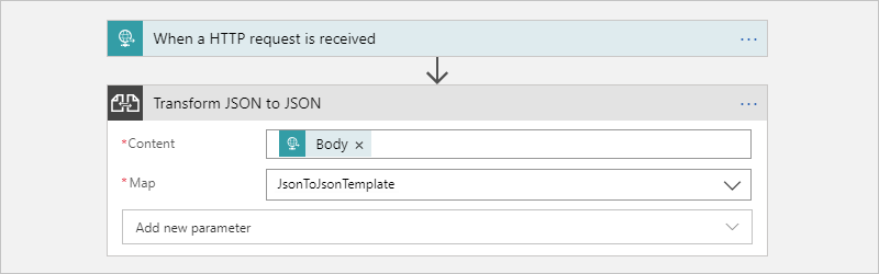 Screenshot: Verbrauchsworkflow mit abgeschlossener Aktion „Von JSON in JSON transformieren“