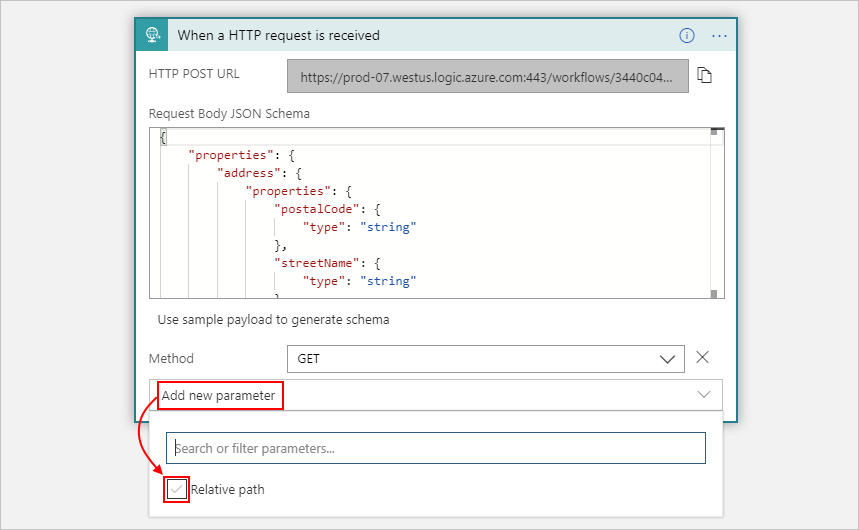 Screenshot: Verbrauchsworkflow, Anforderungsauslöser und hinzugefügte Eigenschaft mit dem Namen 