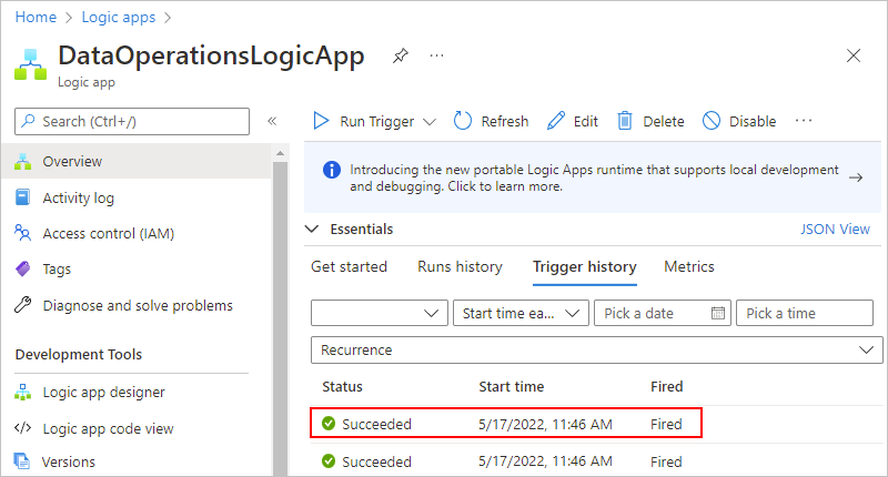 Screenshot: ausgewählter Eintrag für den Trigger des Verbrauch-Workflows