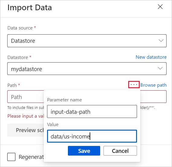 Screenshot, der zeigt, wie ein Pipelineparameter erstellt wird